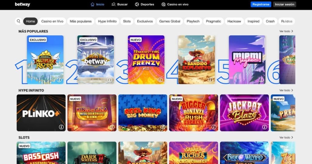 juegos de casino disponbiles en Betway España